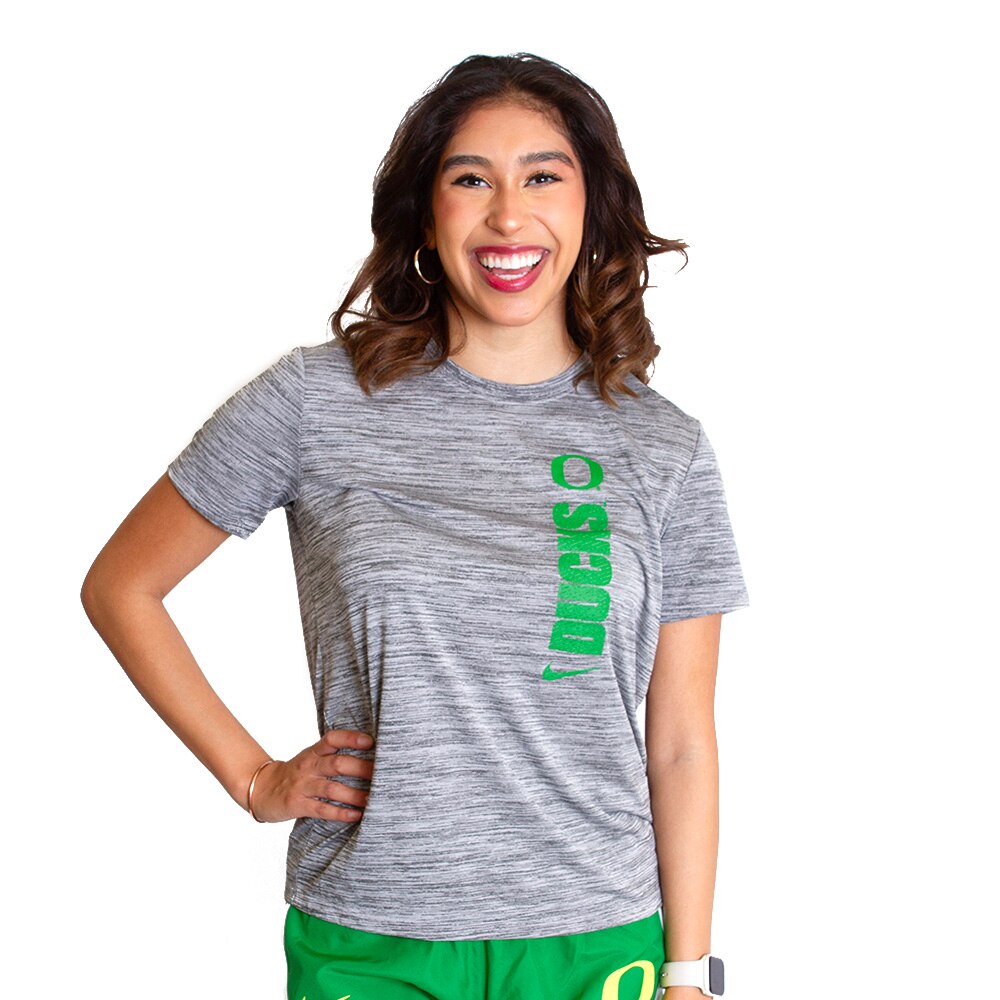 Classic Oregon O, Nike, Grey, Crew Neck, Performance/Dri-FIT, Women, Sideline, Velocity, T-Shirt, 763896